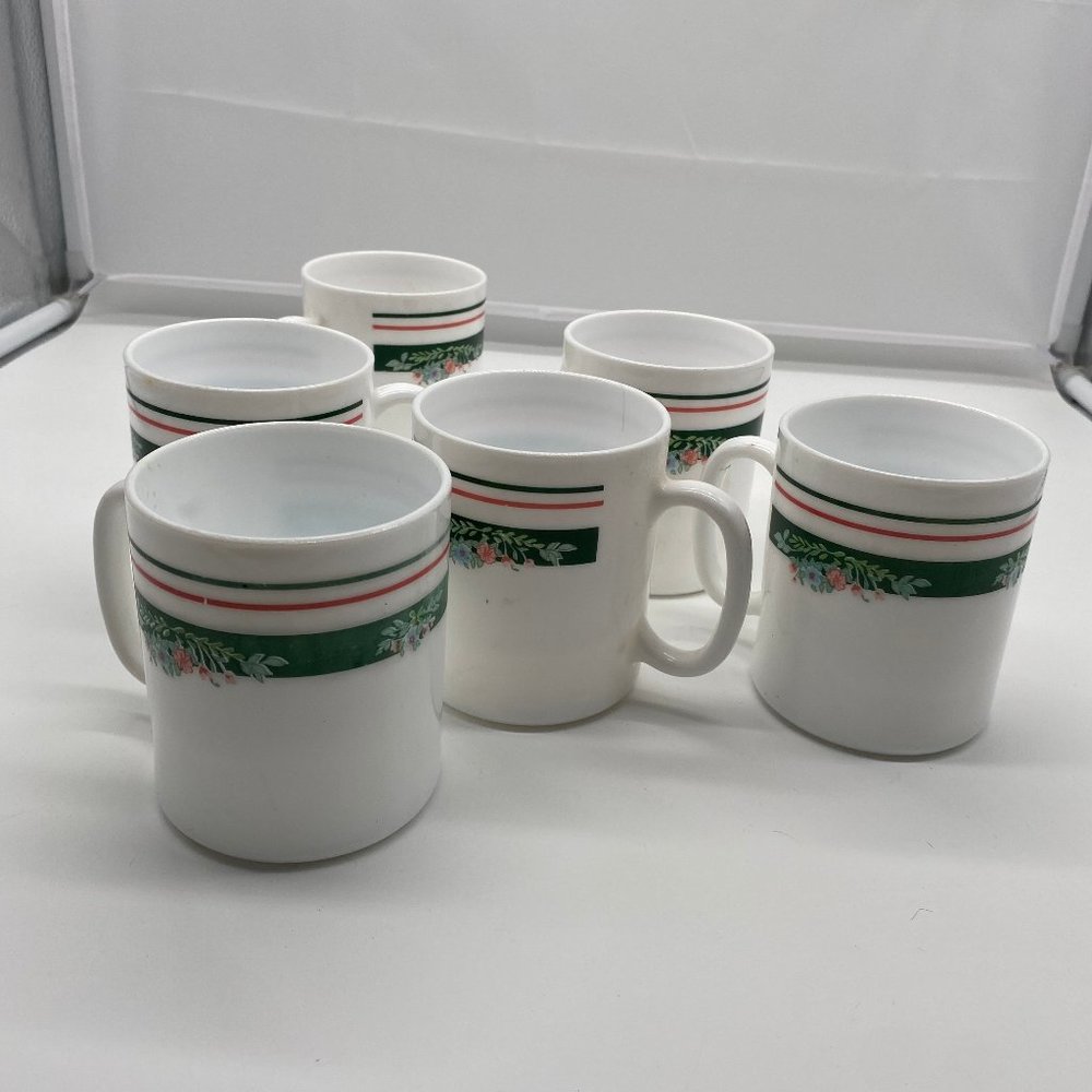 Set of 6 Vintage Arcopal France Coffee Cups Mug Mugs Floral Pink Green